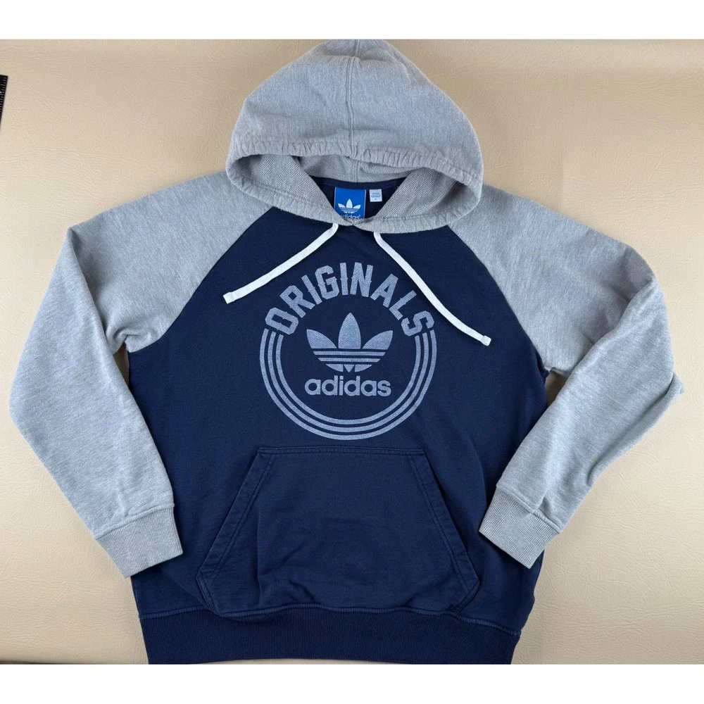 Athletic Streetwear Hoodie‎ Raglan Trefoil Navy Grey Large Adidas Originals